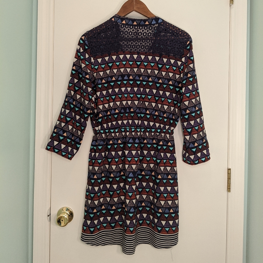 Red Camel Long Sleeve Geometric Pattern Dress - image 2